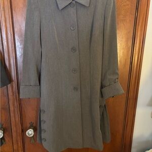 Vintage Long Charcoal Gray Mid-Weight Overcoat Trench Coat Size 8